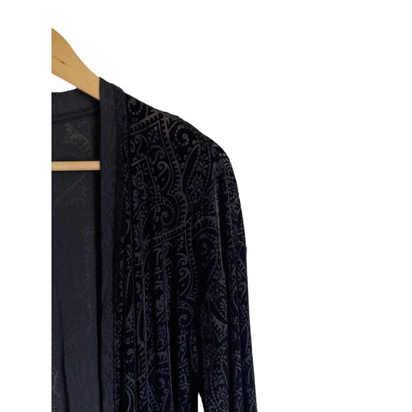 J. Jill Wearever Collection Black Velvet Burnout Floral Topper Cardigan Long Sle - Picture 2 of 6